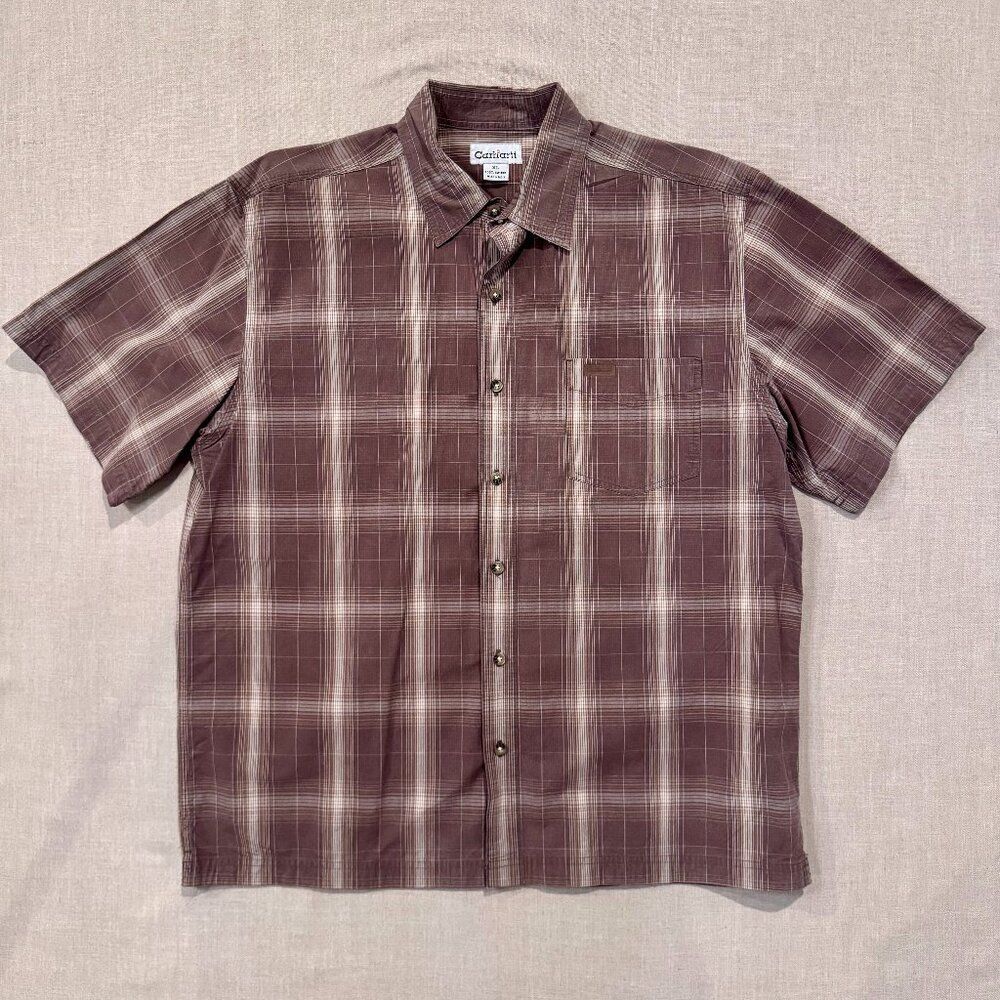 Carhartt Men’s XL Plaid Button-Up Shirt 100% Cotton Dark Brown Check Workwear